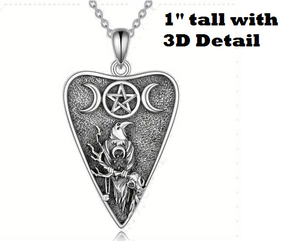 PAGAN STAR CROW RAVEN CRESCENT MOON CELTIC charm 18″ 925 Sterling Silver Chain
