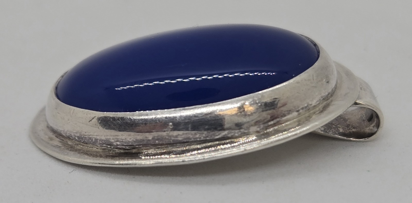 Vintage 1990s Royal Blue Oval Cabochon Silver Tone Pendant Charm