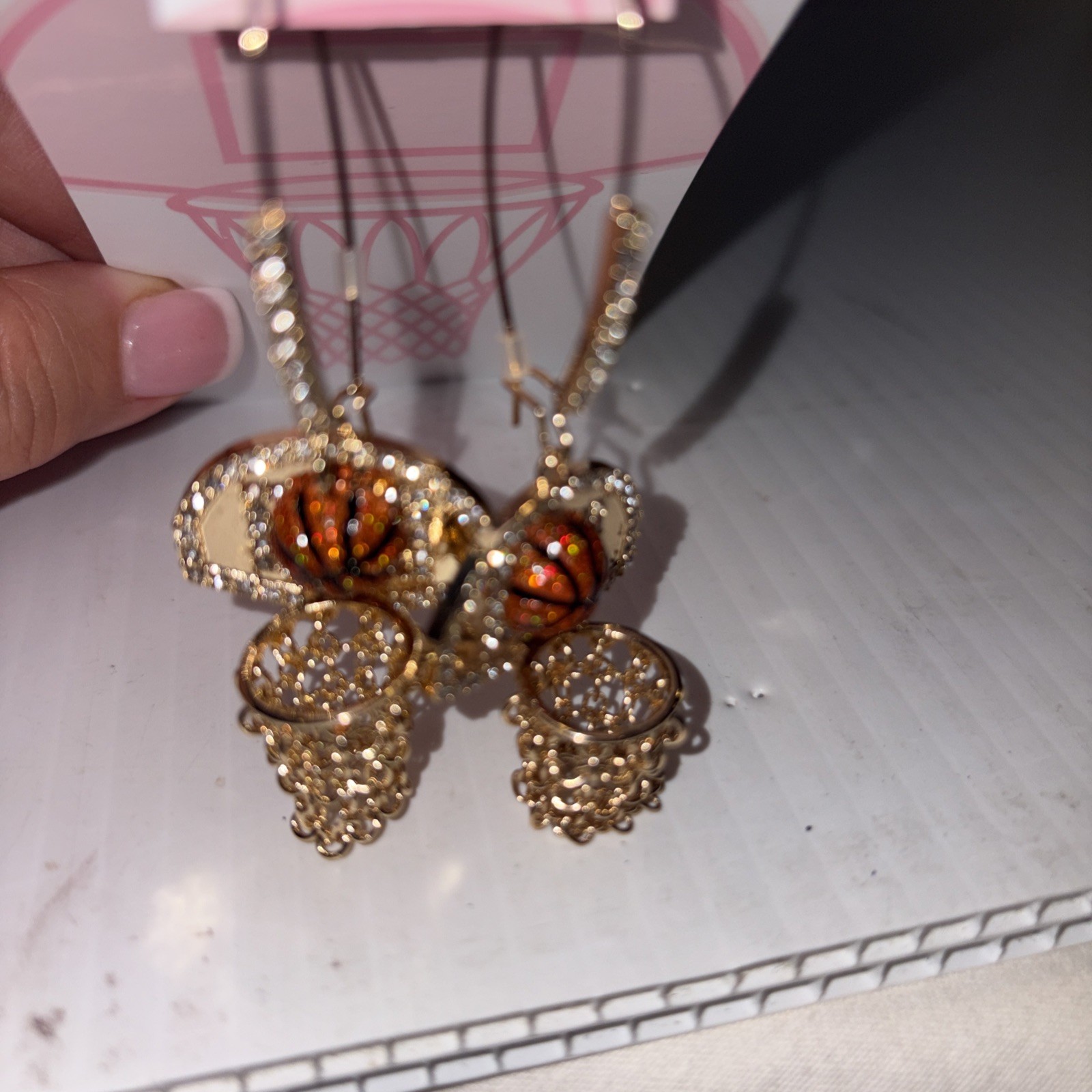 Betsey Johnson earrings Nothing But Net basketballs goldtone chains hooks NWT