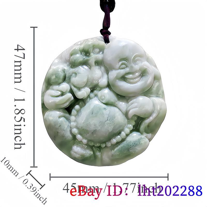 Green Natural Real Jade Maitreya Buddha Pendant Necklace Chinese Fashion