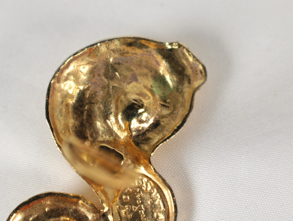 YVES SAINT LAURENT Vintage Gold Metal, Crystal & Glass S-Swirl Clip-On Earrings