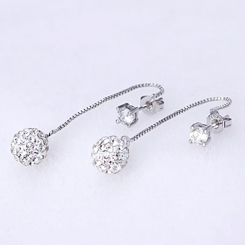 CHSHINE Shambhala Crystal 925 Sterling Silver Long Tassel Drop Earrings Jewelry