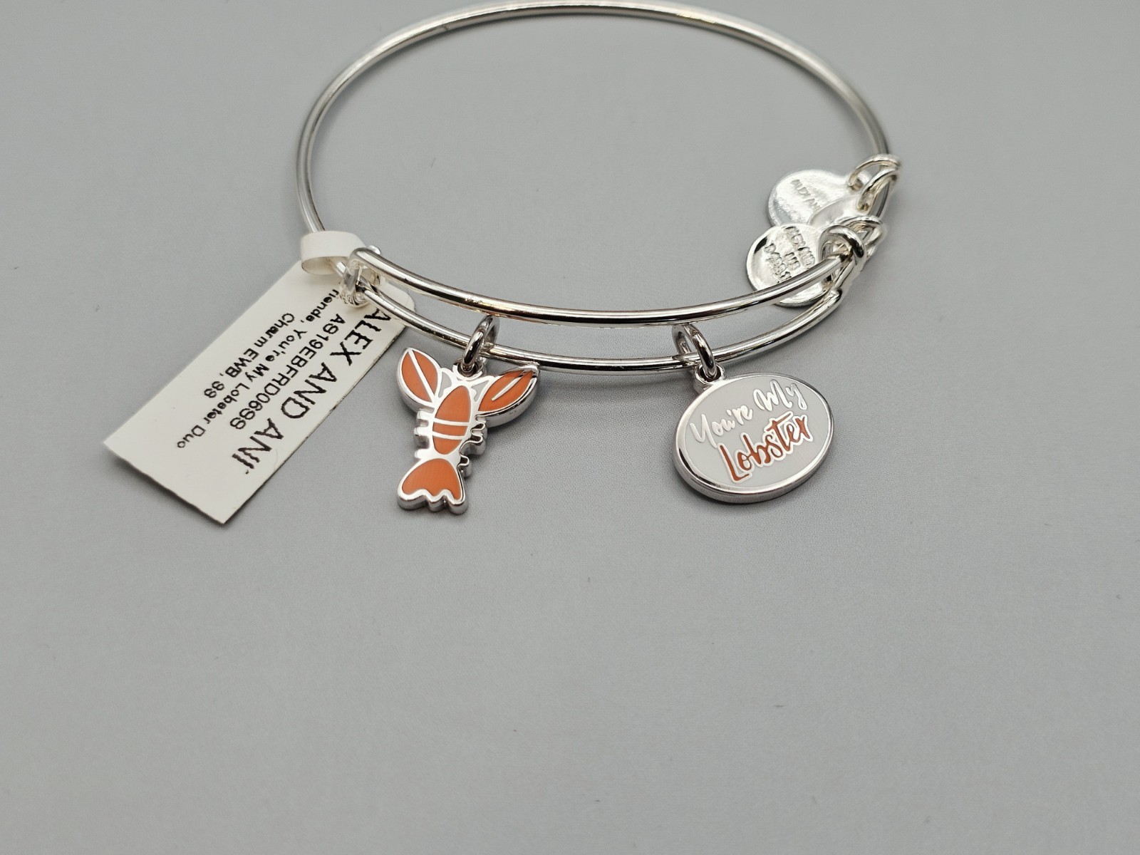 Alex & Ani FRIENDS YOUR’E MY LOBSTER DUO Silver Bangle New W/Tag Card & Box 🎁