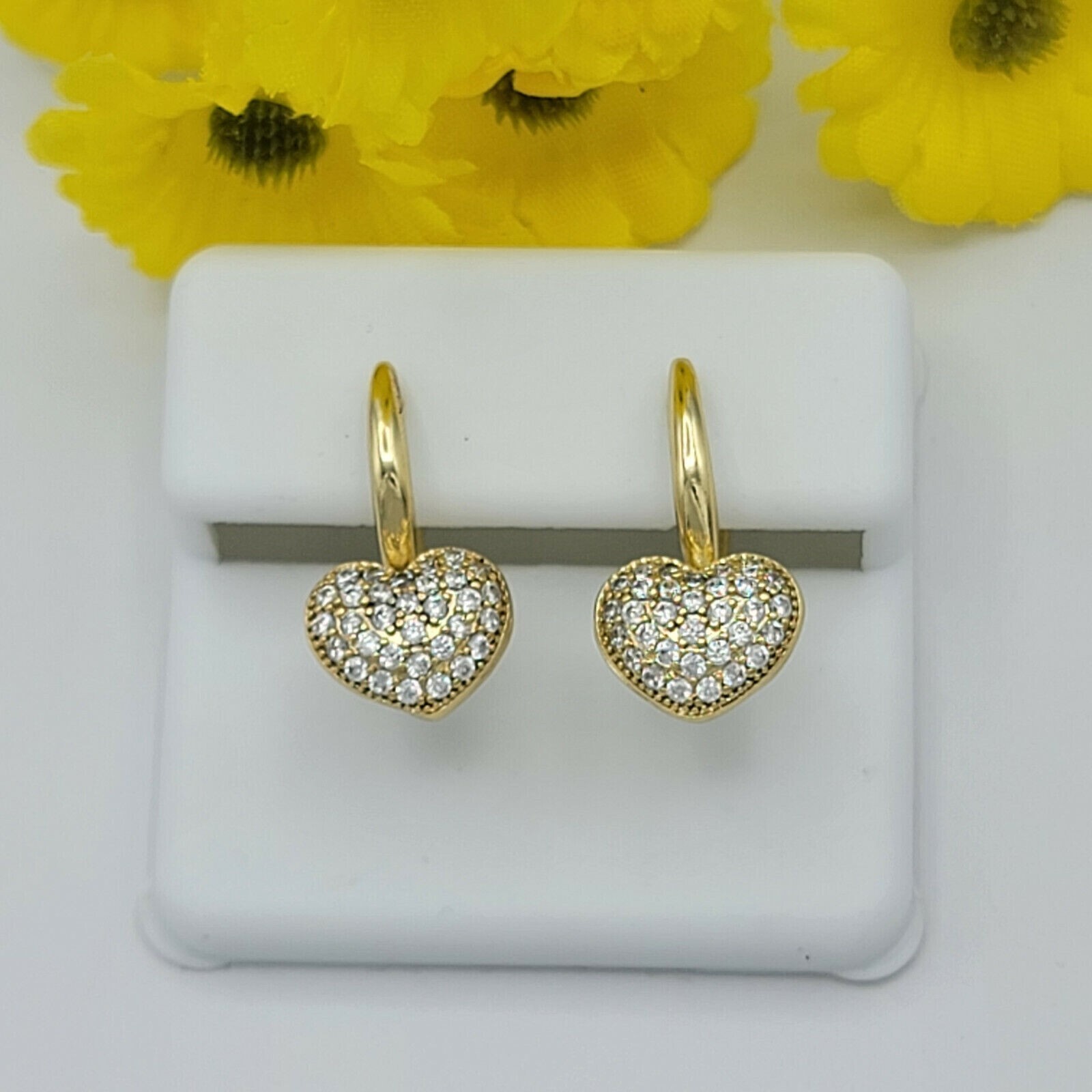 Lovely Clip On Heart Drop Earring 14k Yellow Gold Plated Round Simulated Diamond