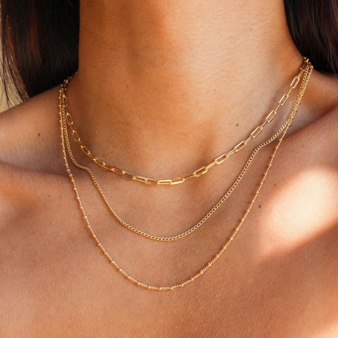 Waterproof Gold Necklace Layered Necklaces for Women Non Tarnish,14K Gold Plated
