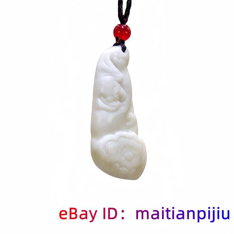 Natural White Real Jade Bat Pendant Necklace Vintage Talismans Carved Jewelry