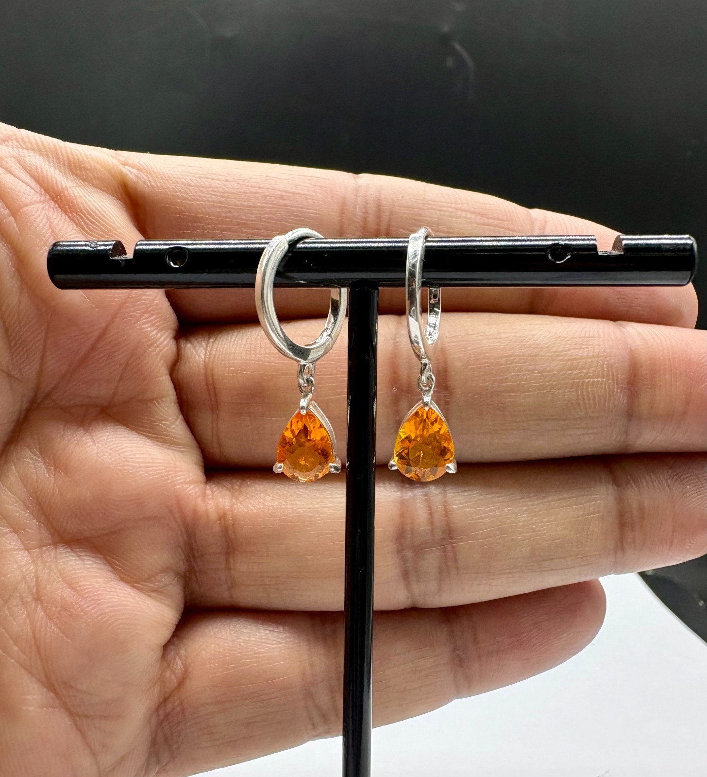 Mexican Fire Opal Dangle Drop Earrings in 925 Silver