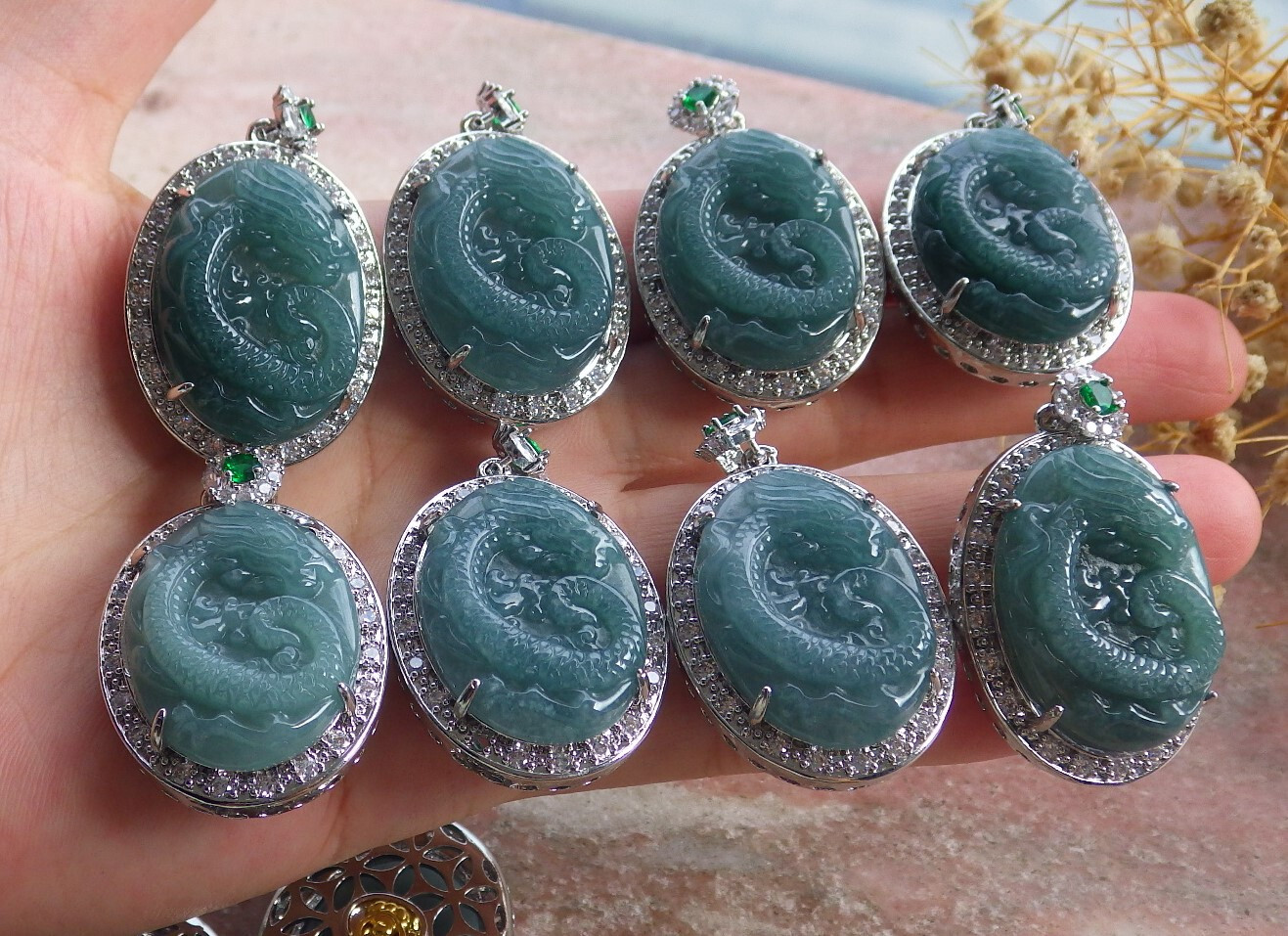 1Pcs Icy Green Burma 100% Natural A Jade jadeite Pendant Dragon Necklace 680352