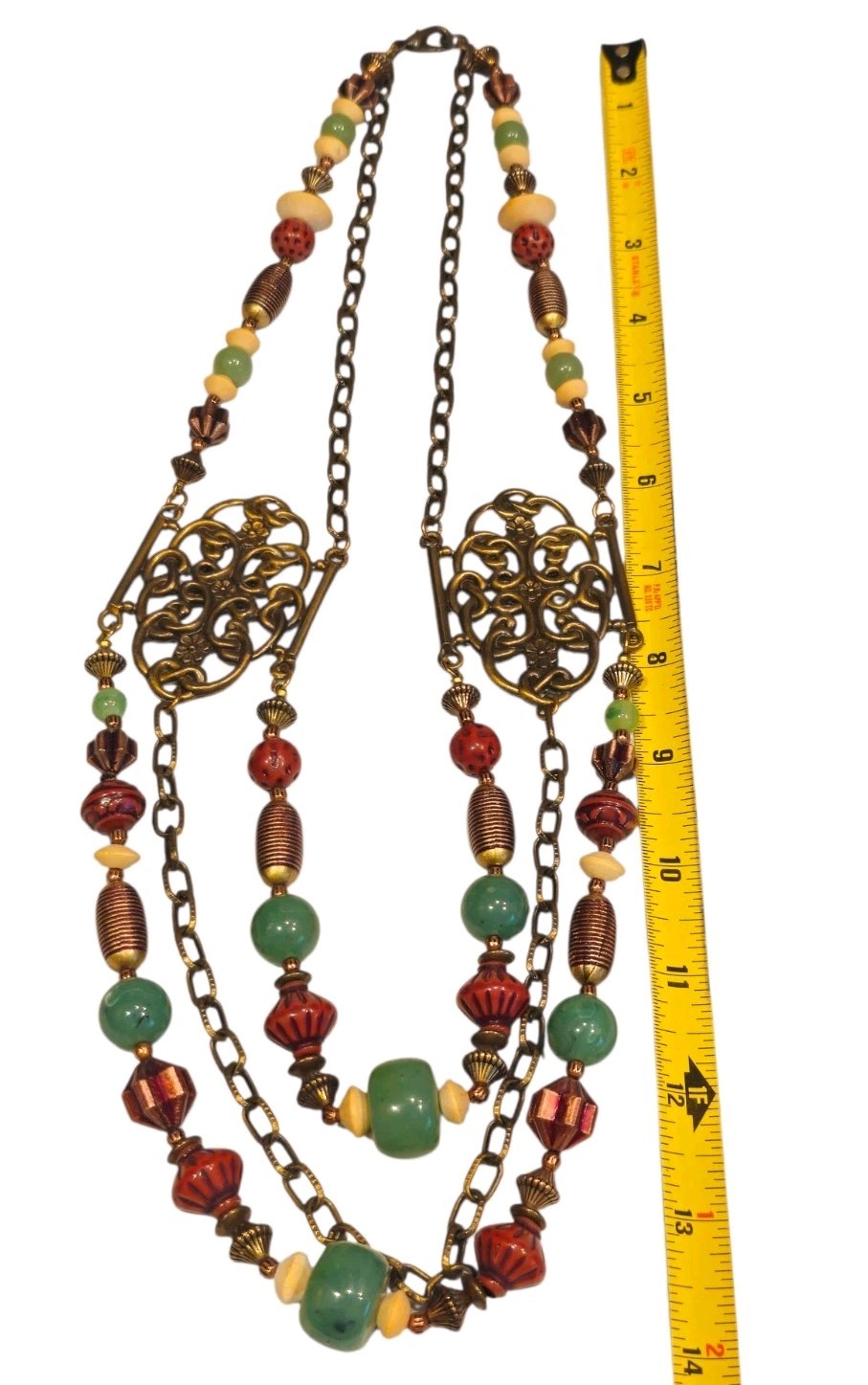 Multicolor Acrylic & Metal Beaded Boho Chic Layered Mixed Materials Necklace