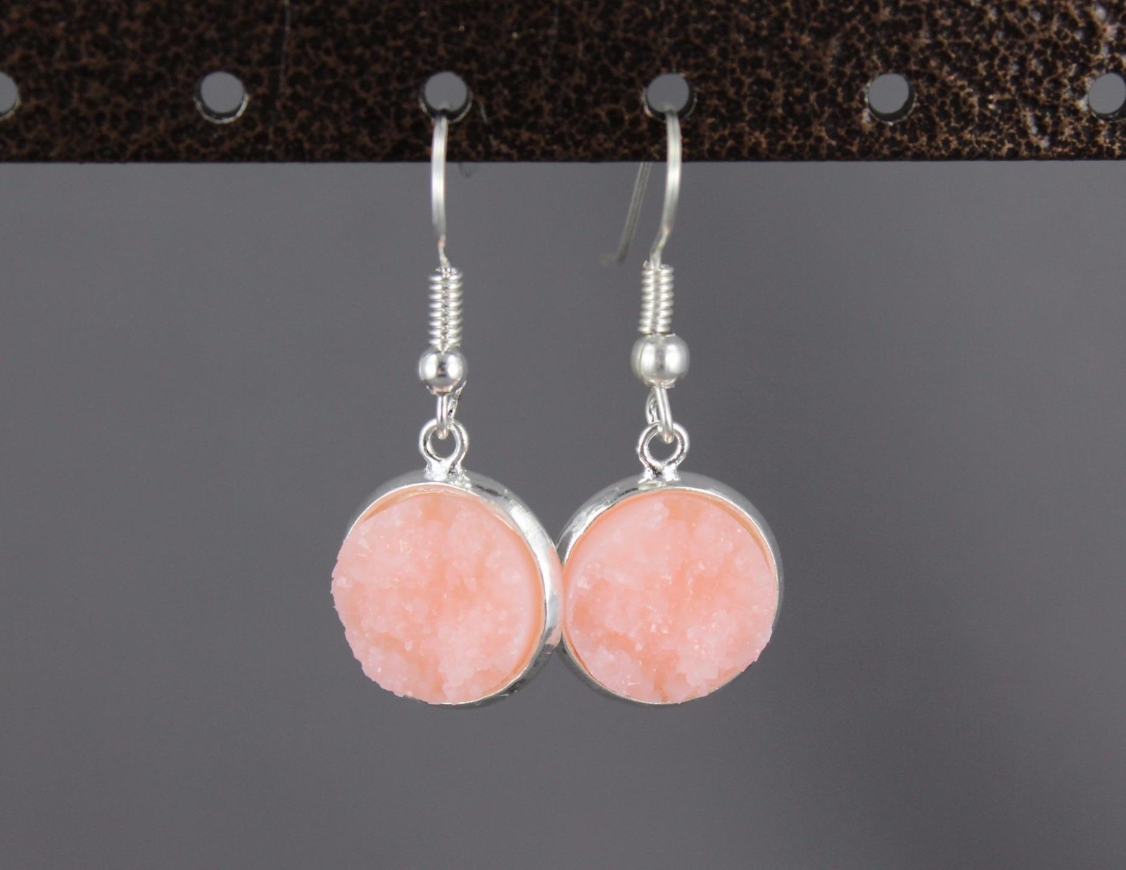 sparkly dangle earrings small silver faux druzy pendant 1.25 inches long drusy