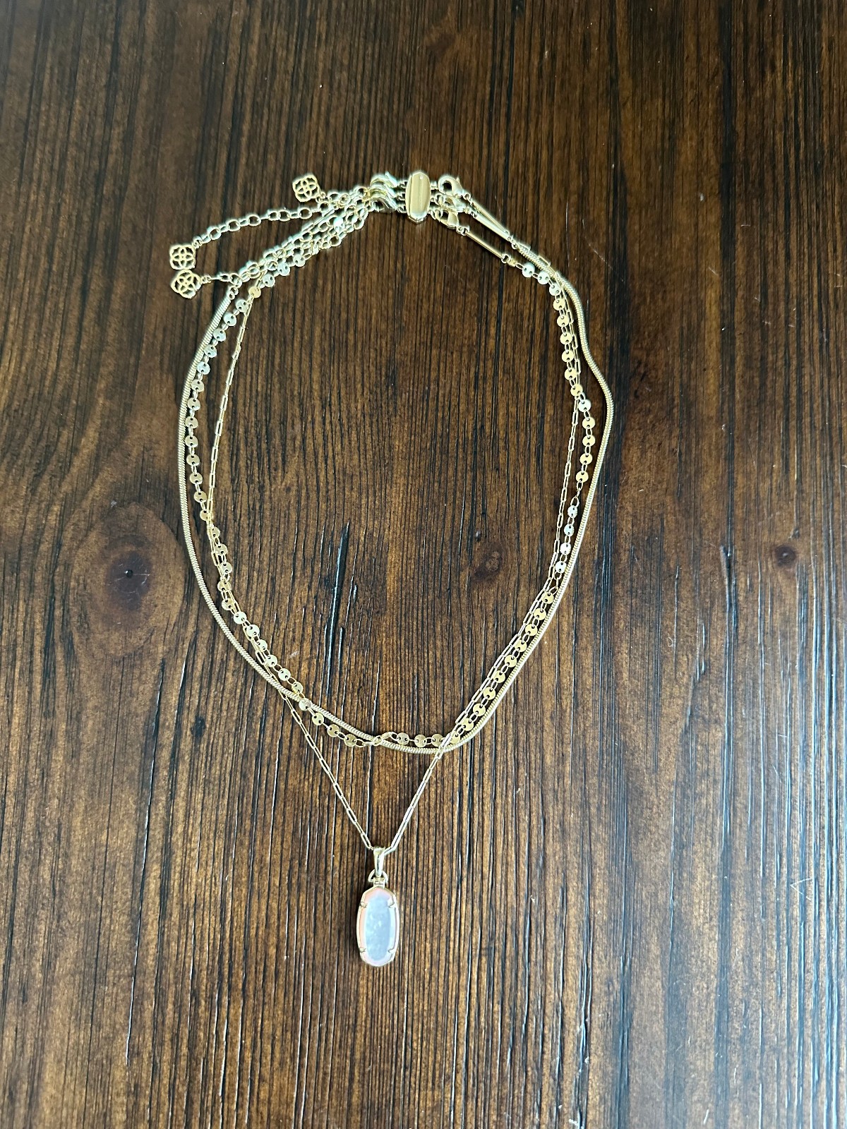 Kendra Scott Convertible Layered Necklace Gold Pink Iridescent 3 In 1 Detachable