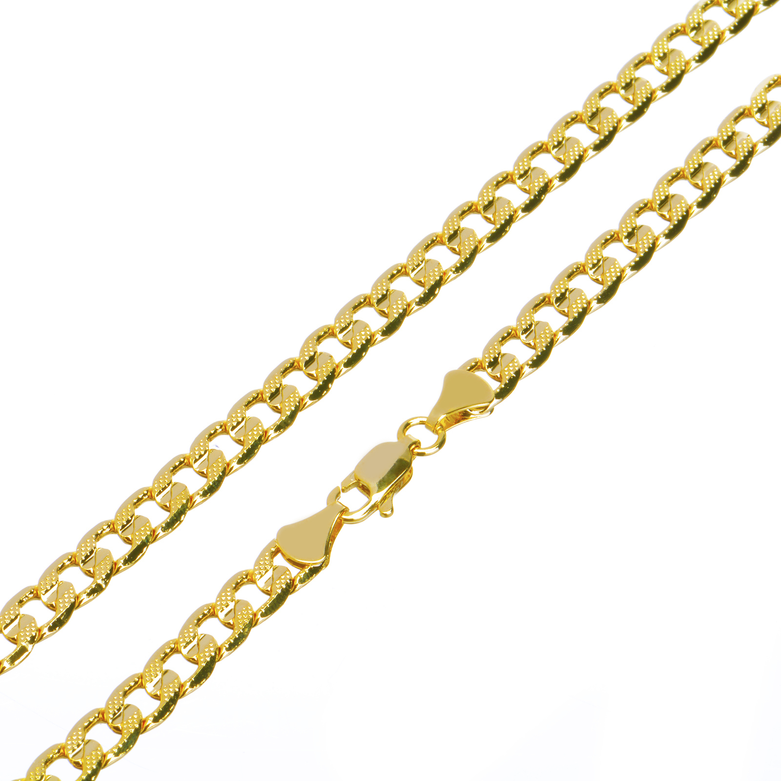 Solid Men’s 14K Gold Plated 5mm / 24″ Cut Concave Cuban Link Chain Necklace