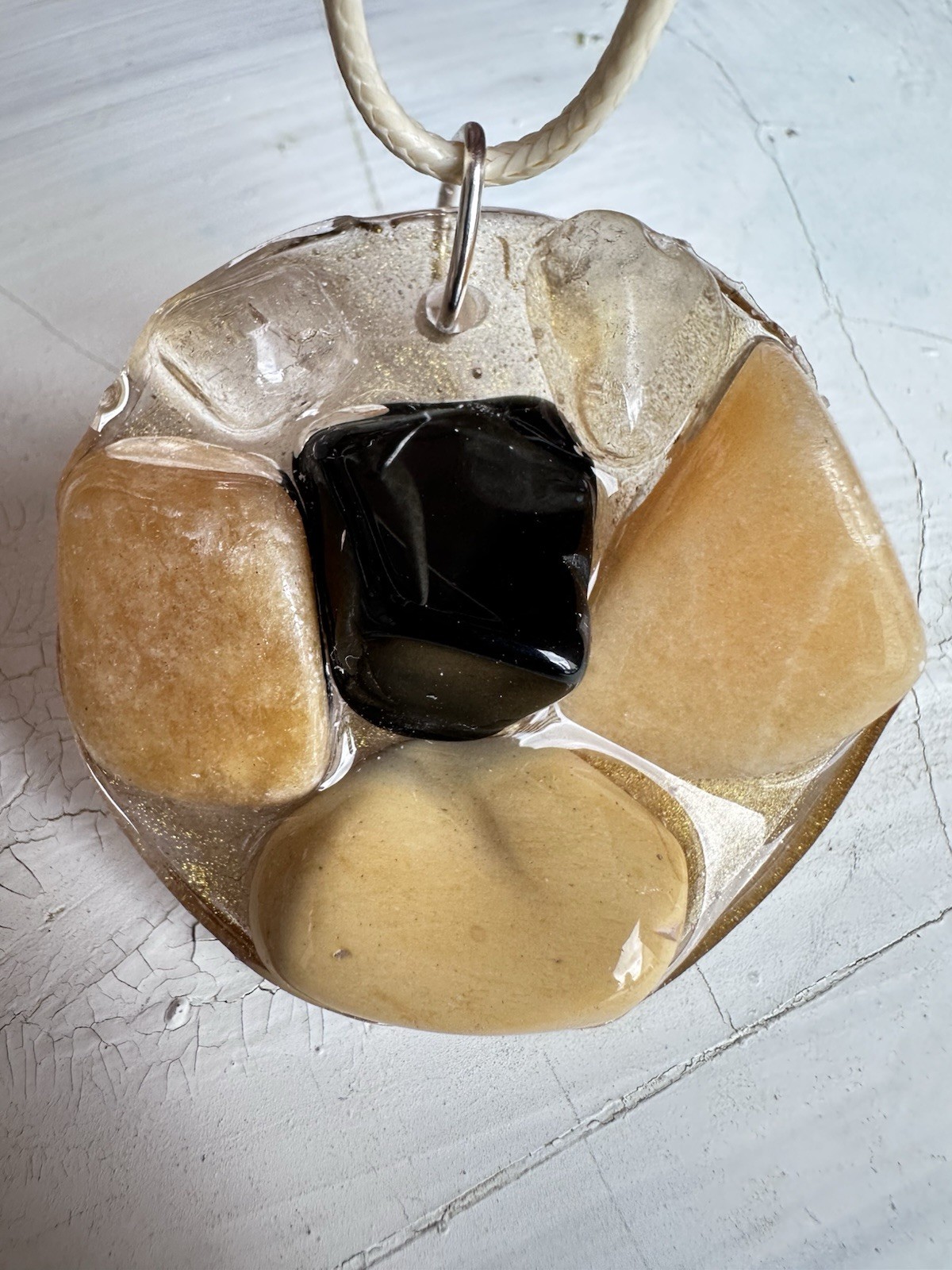 Large Pendant Agate And Calcite Necklace Handmade Gemstones OOAK 4273 R