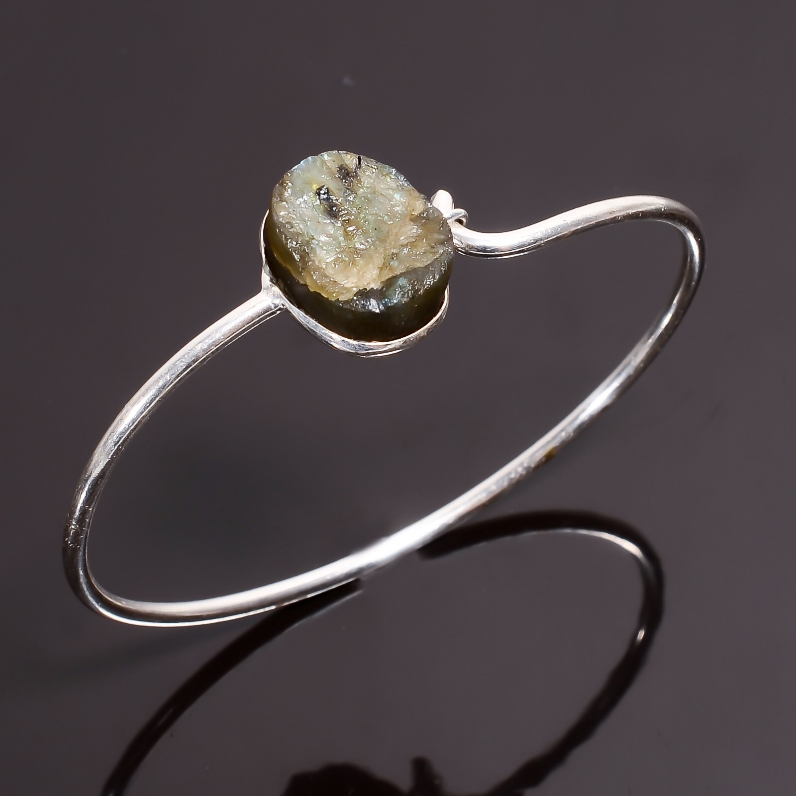 Natural Labradorite Rough Gemstone Bangle Bracelet Handmade Jewelry Gift