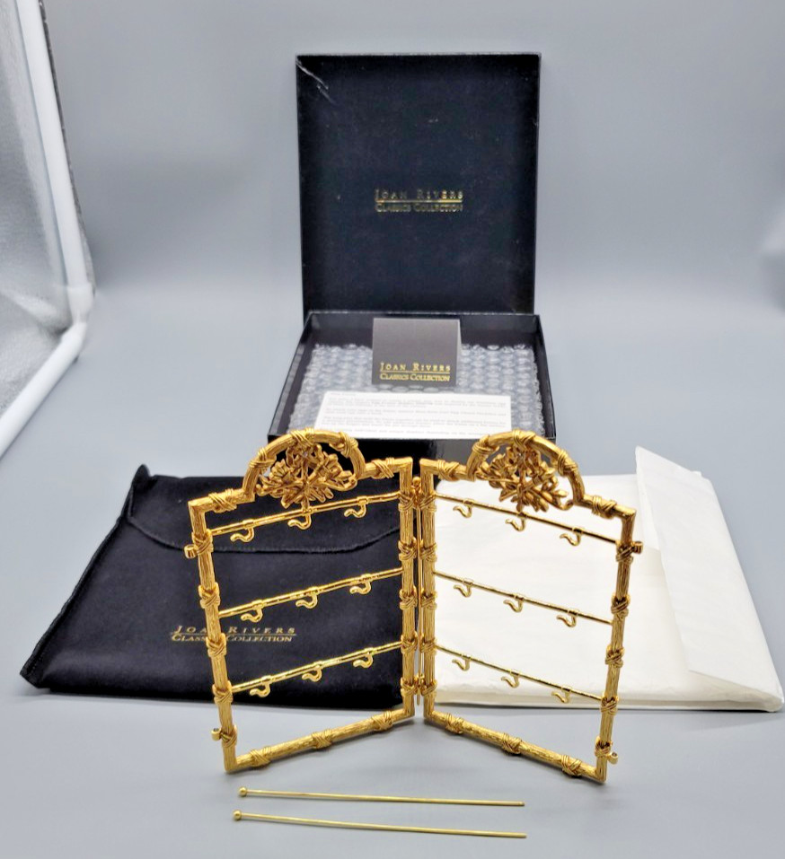 NIB–JOAN RIVERS TWO PANEL SIGNED DISPLAY HOLDER STAND FOR EGG CHARMS GOLDTONE