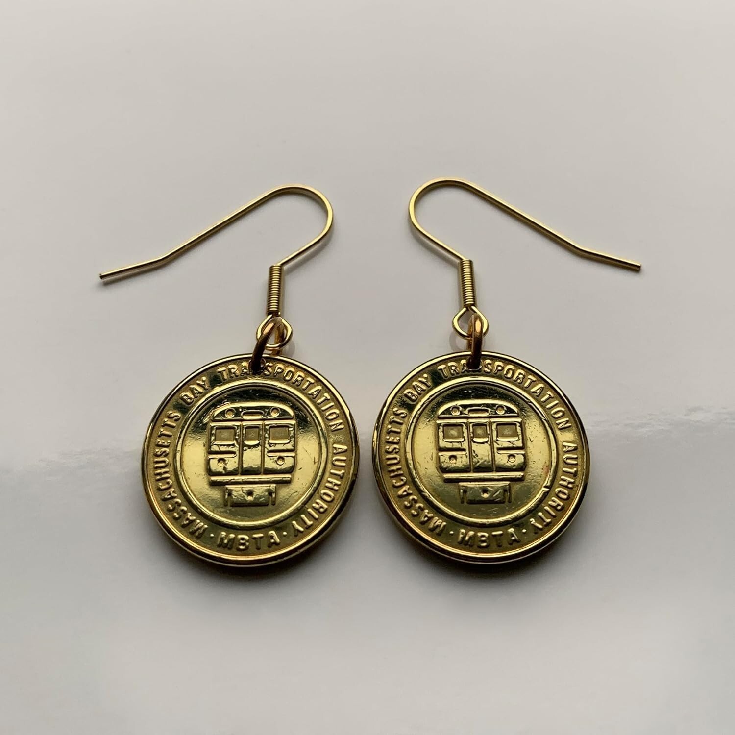 Boston MBTA Massachusetts Bay Transportation Authority token earrings e000537