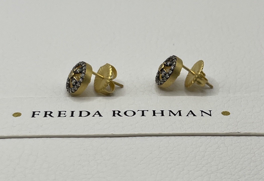 Freida Rothman 14k Gold & Black Sterling Silver 925 Clover Cage Stud Earrings