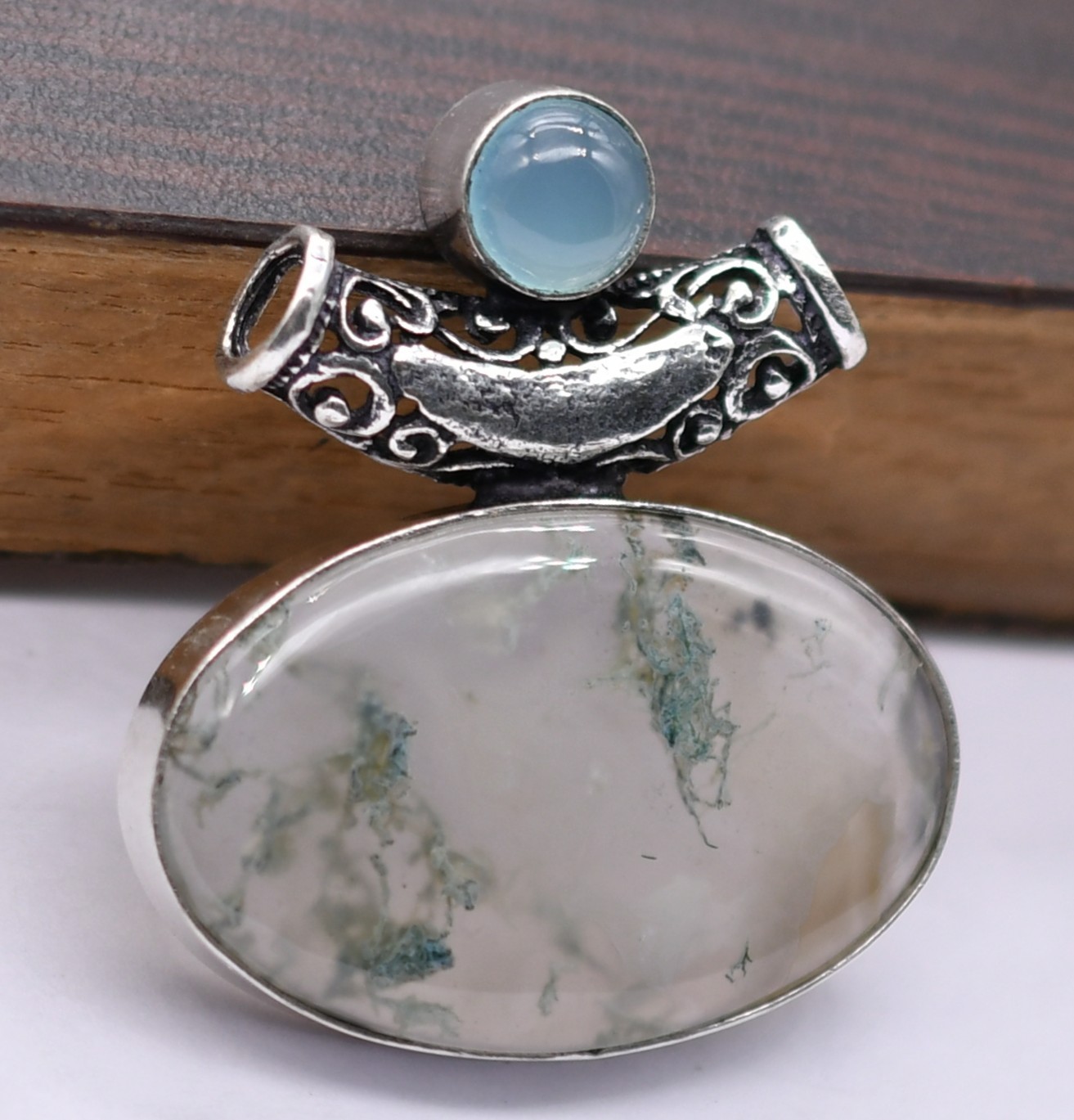 Moss Agate & Other Natural Gemstone Ethnic Pendant Jewelry 1.5″ J 1692