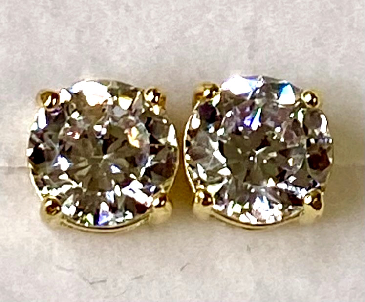 3.00cttw 100-Facet 18K Yellow Gold Clad Sterling Silver Stud Earrings