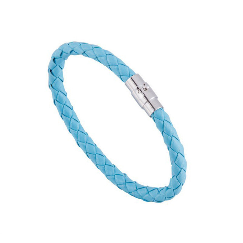 Unisex Men Women Leather Bracelet Steel Magnetic Clasp Braided Wristband Rope