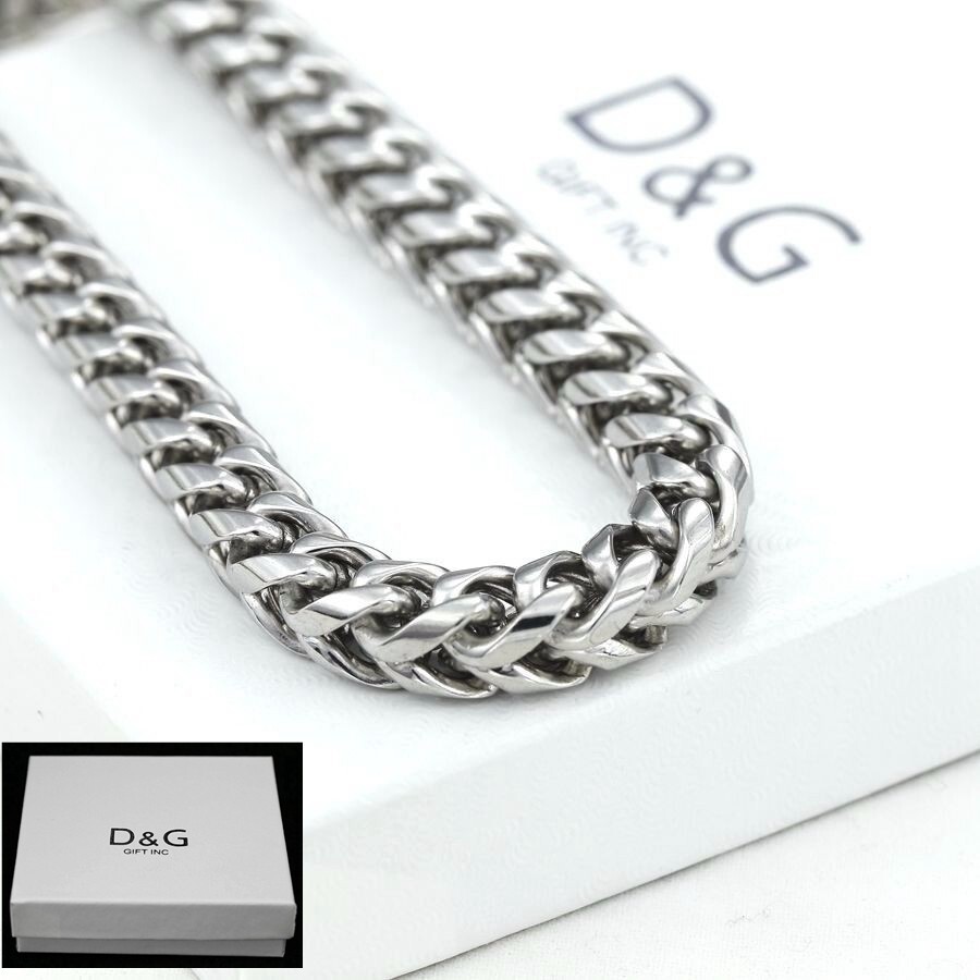 Men’s Silver Stainless Steel 24″x 8mm Heavy Thick Franco Chain-Necklace + Box