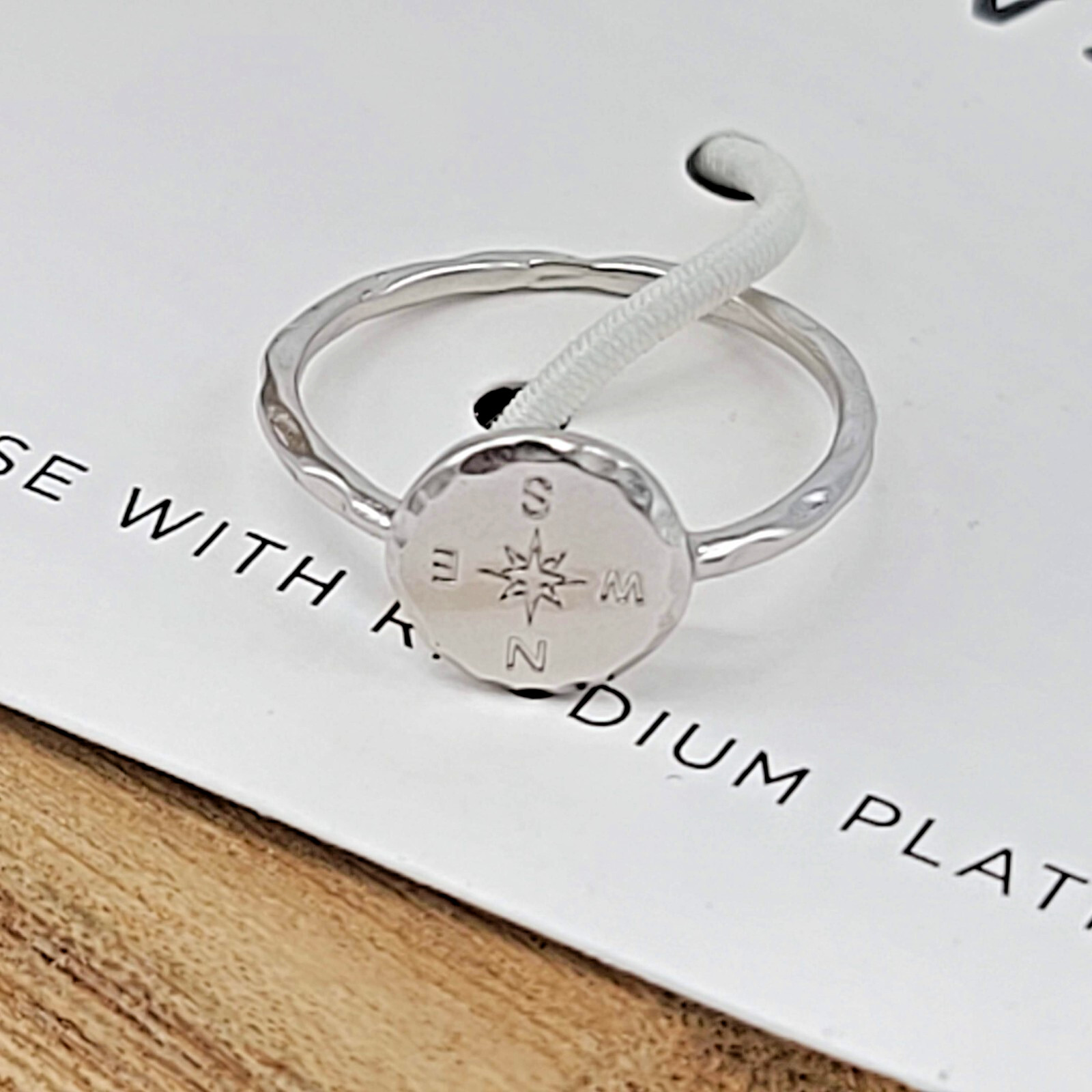 Pura Vida Compass Coin Ring – Silver Signet Style with Etched Compass Symbol