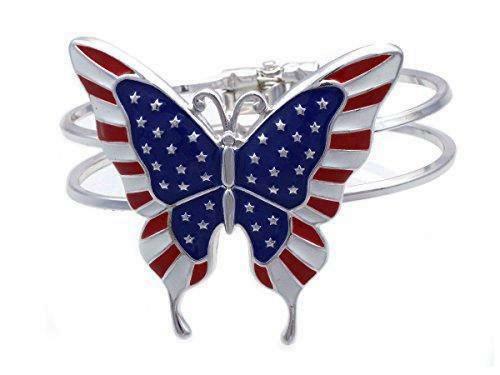 BUTTERFLY USA Red White Blue-Hinge BRACELET–2 1/4 by-8″ Circumference