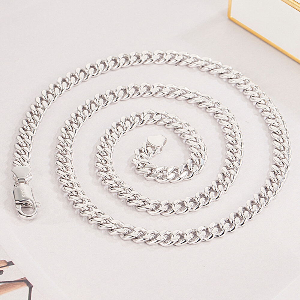 Solid 925 Sterling Silver Men’s Curb Chain Cuban Link Chain Necklace 5mm 18″-30″