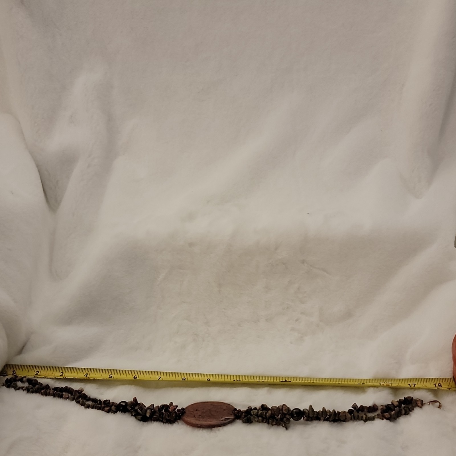 Jasper Chip Beaded Necklace Oval Pendant Brown Green Hook Clasp 18in