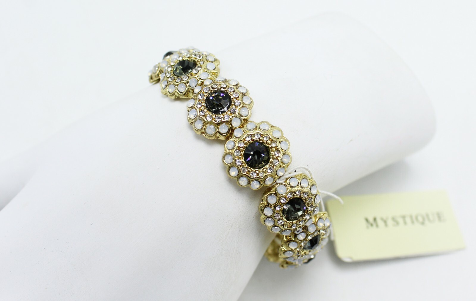 Gorgeous New Gold Crystal Rhinestone Stretch Bracelet by MYSTIQUE nwt #B1404