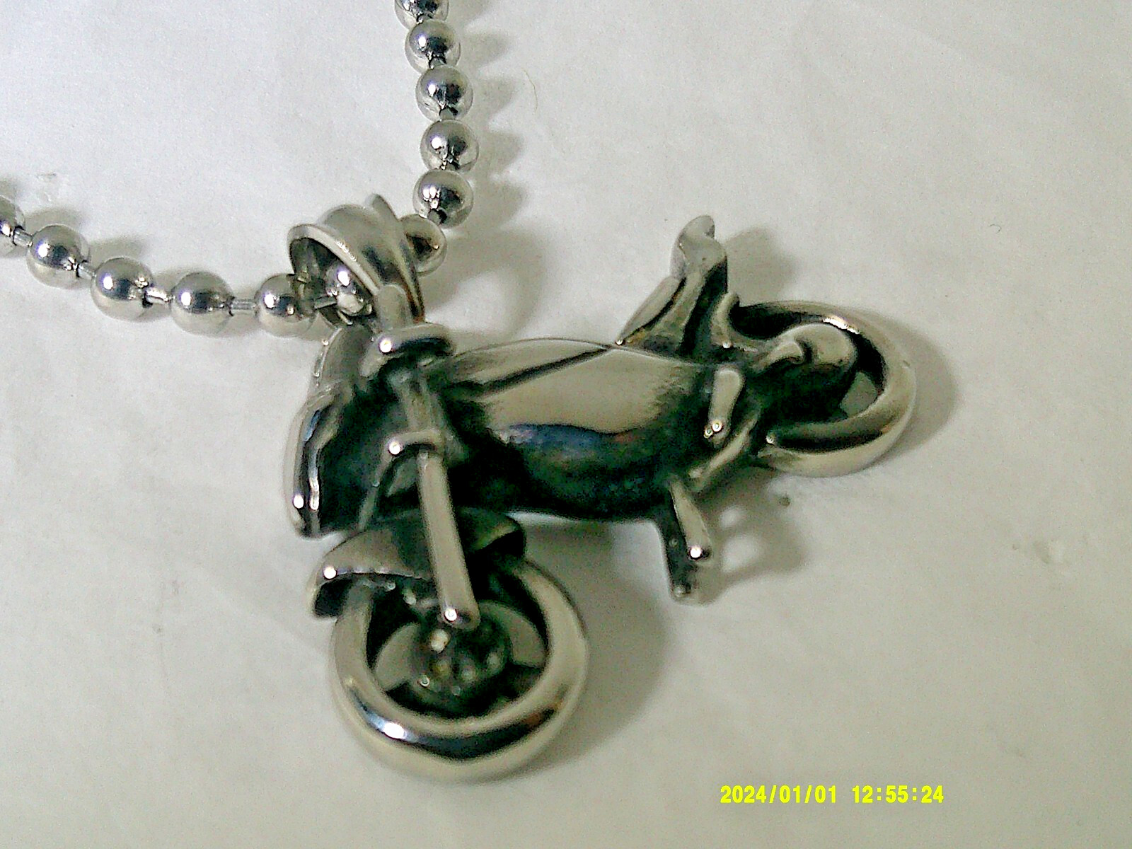 MOTORCYCLE PENDANT CHARM WITH CHAIN IN STAINLESS STEEL HIGH POLISHED