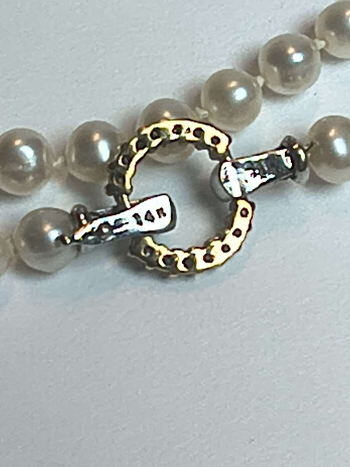 Vintage 14K Yellow White Gold Diamond Pearl Strand Necklace Peoples Jewelry Box