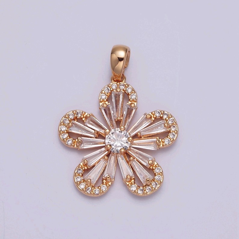 Pink Gold Hibiscus Flower Charm Micro Pave CZ Floral Pendant for Necklace Earrin