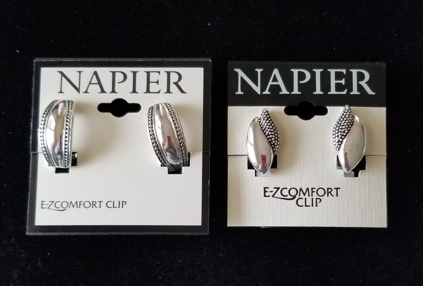 NWT ~ Lot of 2 Napier Textured EZ Comfort Clip On Silver Tone Earrings