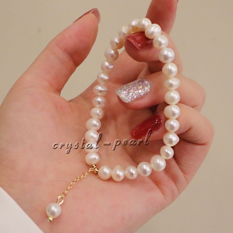 beautiful 7.5-8 inch 7-8 MM AAA South Sea White Pearl Bracelet 14K