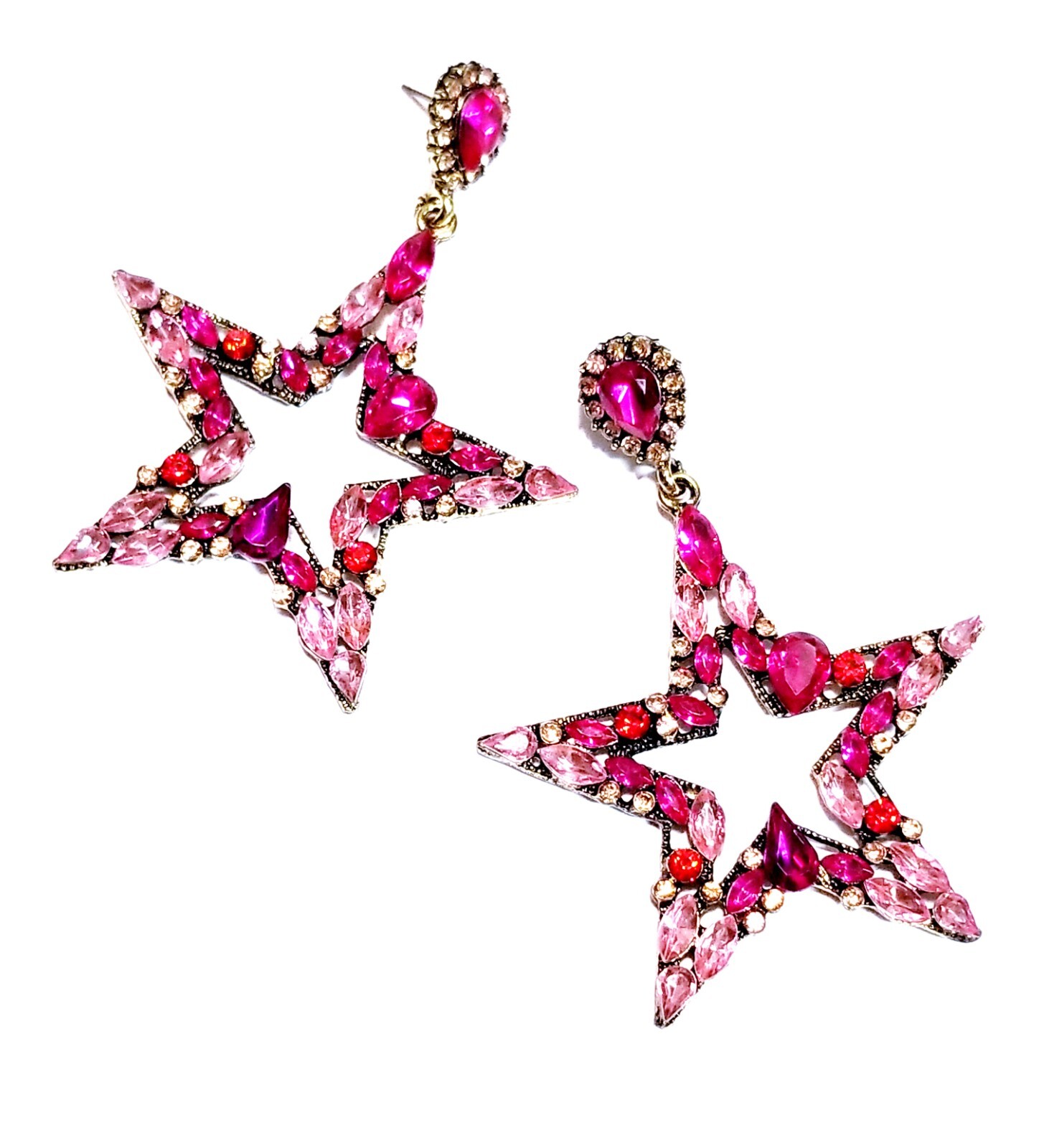 Chandelier Rhinestone Crystal Pageant Bridal Earrings Pink Drop Dangle 3.2 inch
