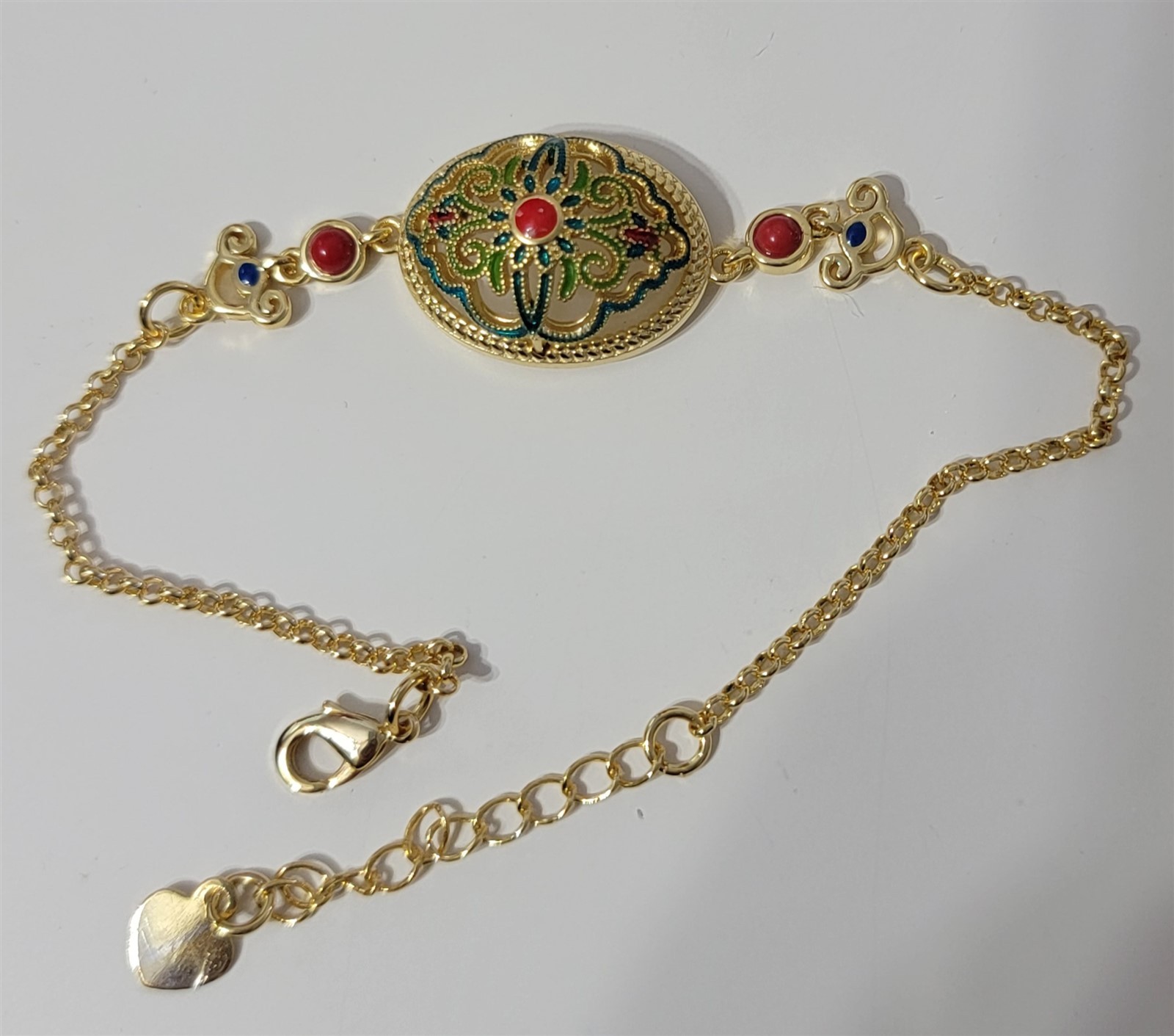 Victorian Trading Moonstone & Enamelware Cloisonné Dainty Bracelet 28C