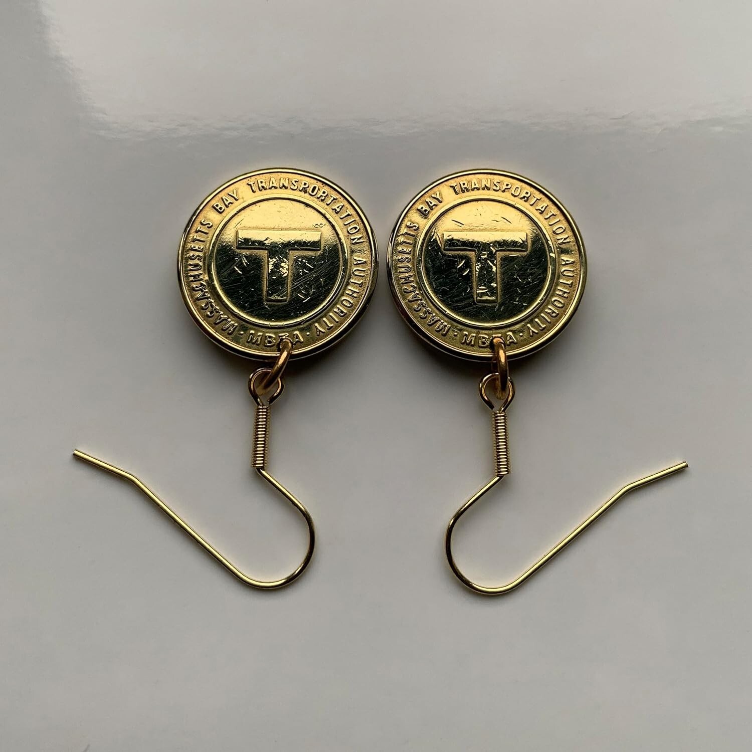 Boston MBTA Massachusetts Bay Transportation Authority token earrings e000537
