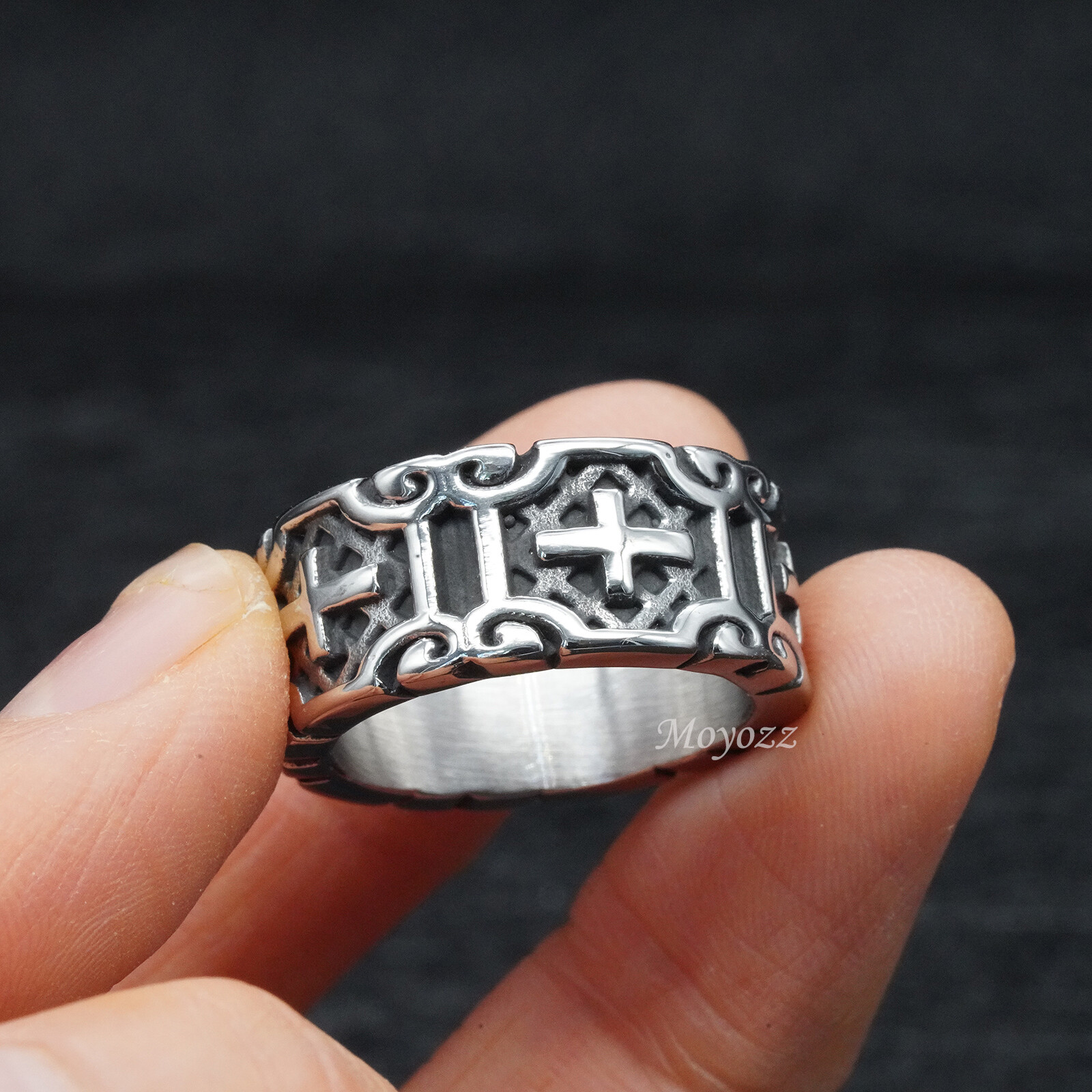 Mens Stainless Steel Gothic Christian Cross Band Ring For Men Size 4-15 Gift