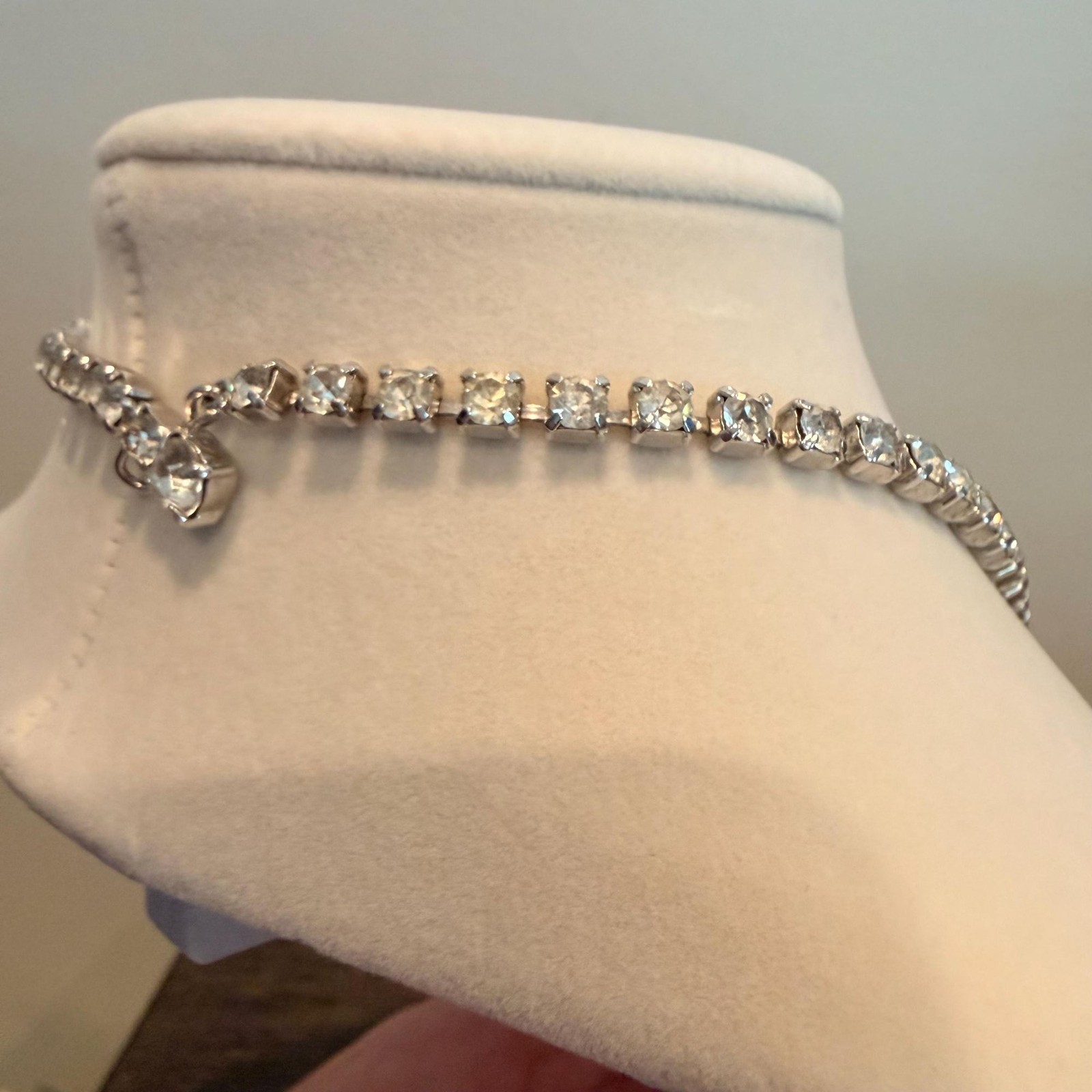 Vintage Faceted Silver Rhinestone Glass Wedding Chocker and Clip On Earring Set