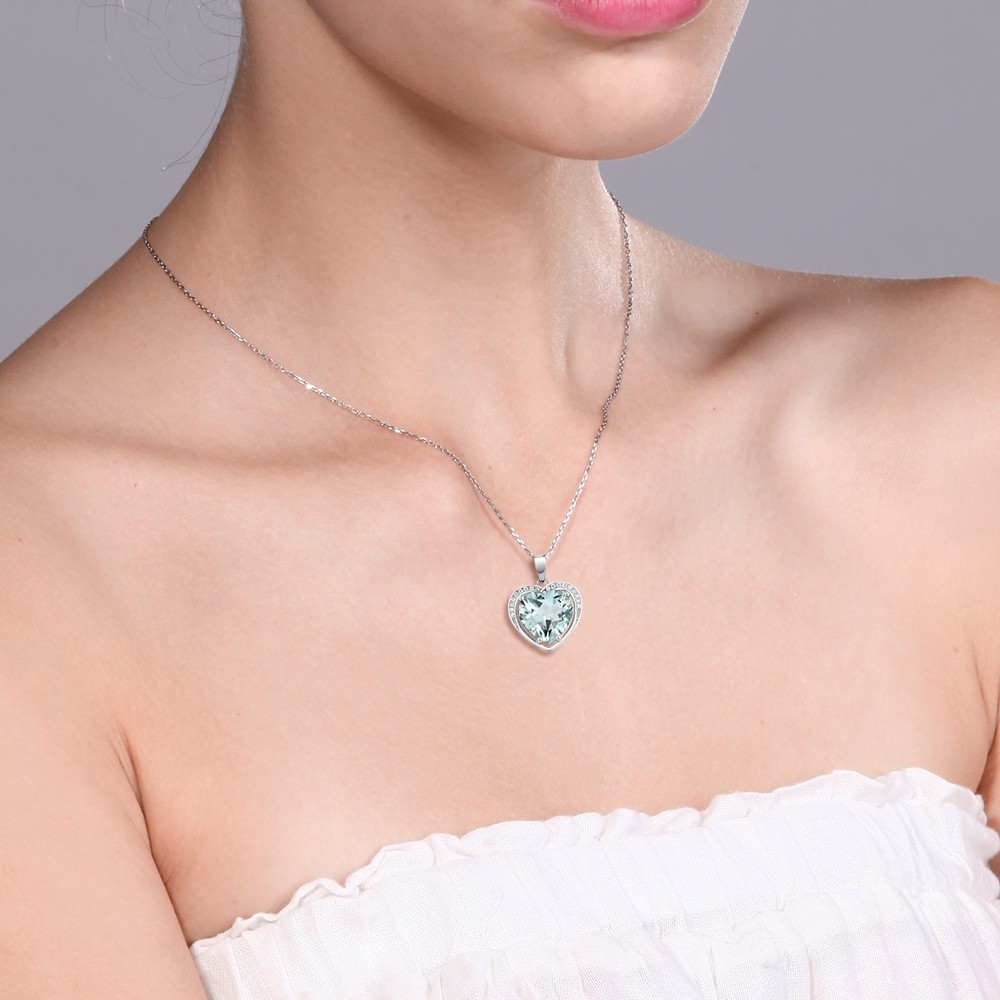 3.00 Cttw Simulated Aquamarine Pendant Necklace For Women | 925 Sterling Silver