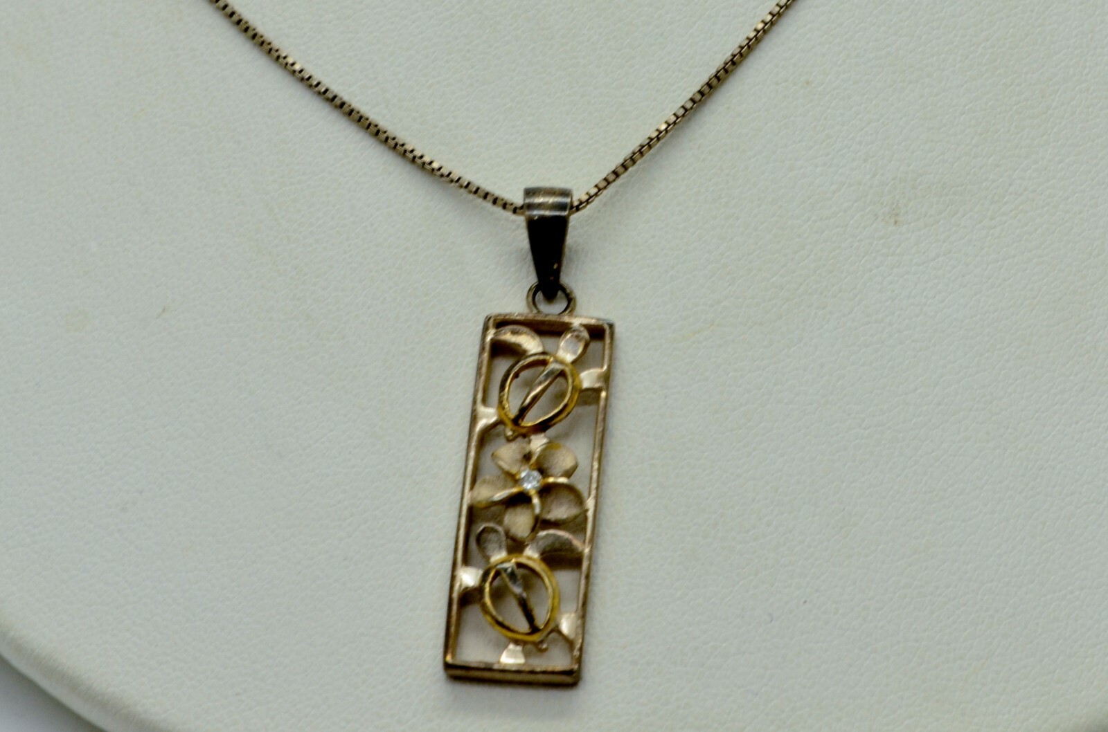 STERLING SILVER CZ STONE BOX CHAIN NECKLACE 16.0″#FMM147