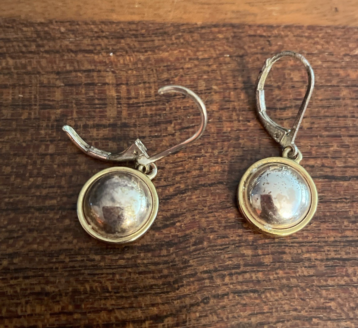 Vtg Ralph Lauren Two Tone Button Drop Pierced Earrings Silver Gold Exc Cond