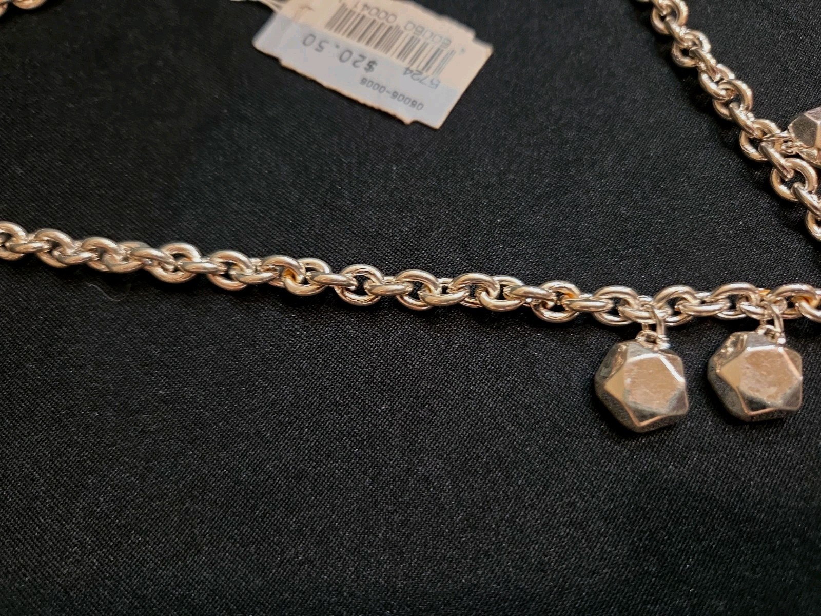 20″ Heavy Silver Tone Necklace W/5 Sided Pentagon Geometric Statement Charms