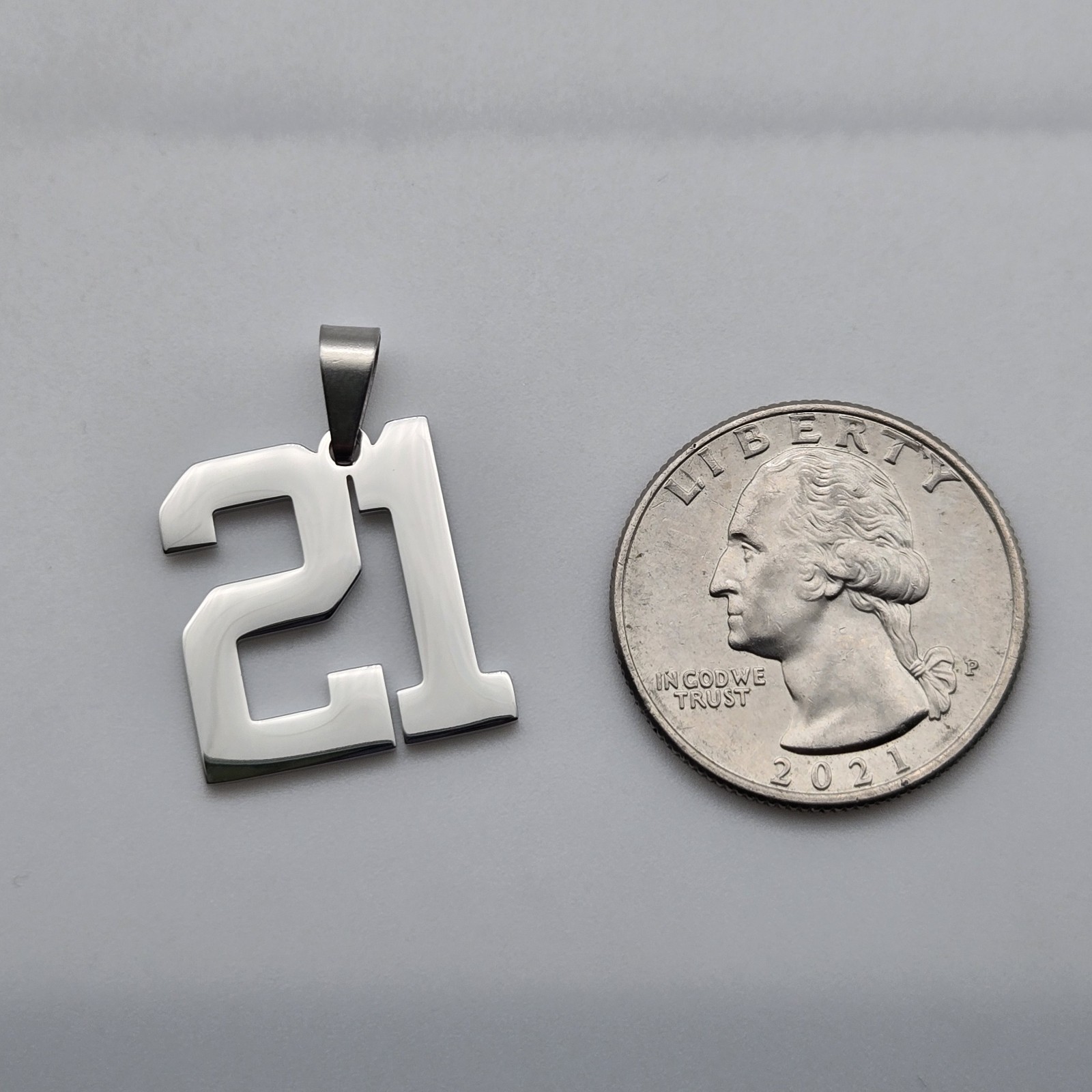 #21 BASEBALL FOOTBALL NUMBER Pendant Charm / 18″-24″ STAINLESS CHAIN NECKLACE