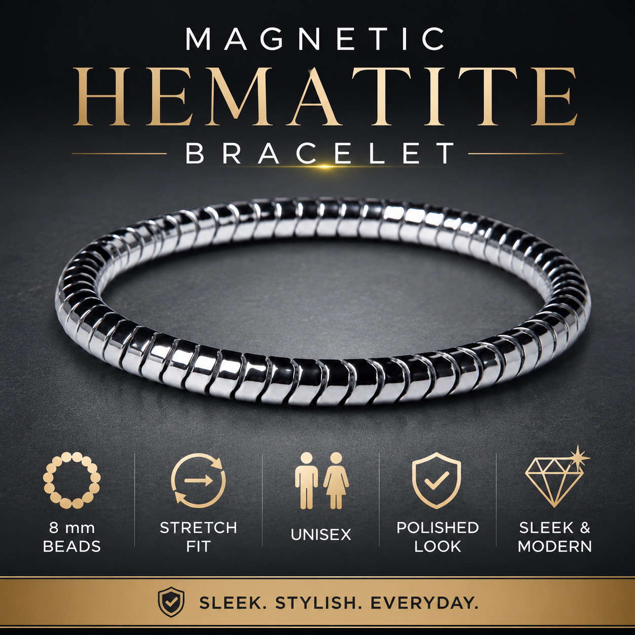 8mm Magnetic Hematite Bead Bracelet Stretch Unisex Men Women Jewelry
