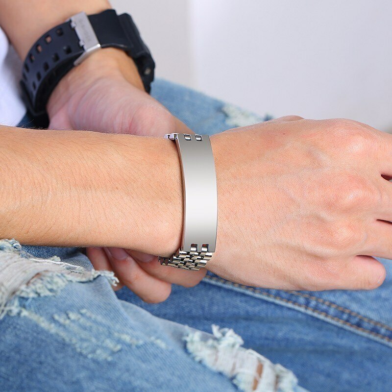 Any Name Mens Bracelet With Box Watch Band Custom Men Jewelry Personalized Gift