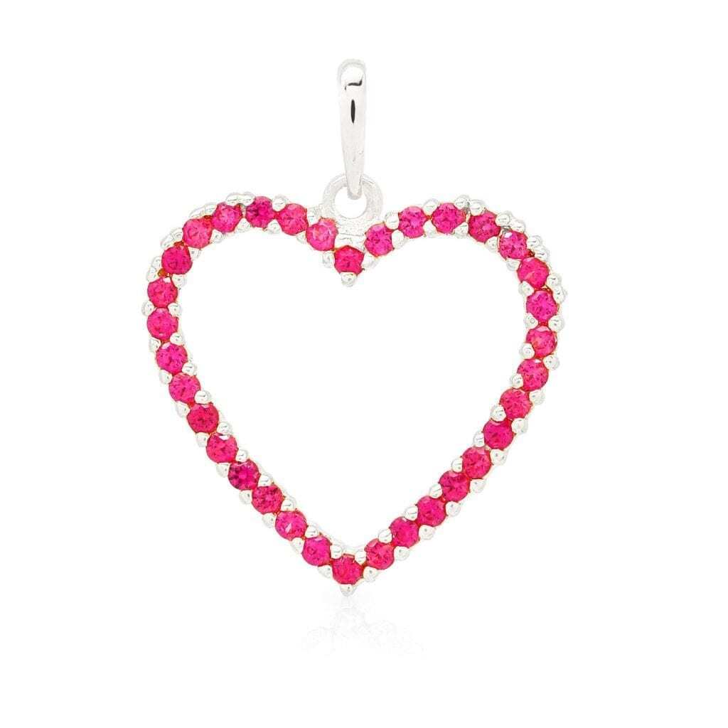 14K Yellow Gold White Gold Ruby Birthstone Open Heart Charm Pendant 0.8″