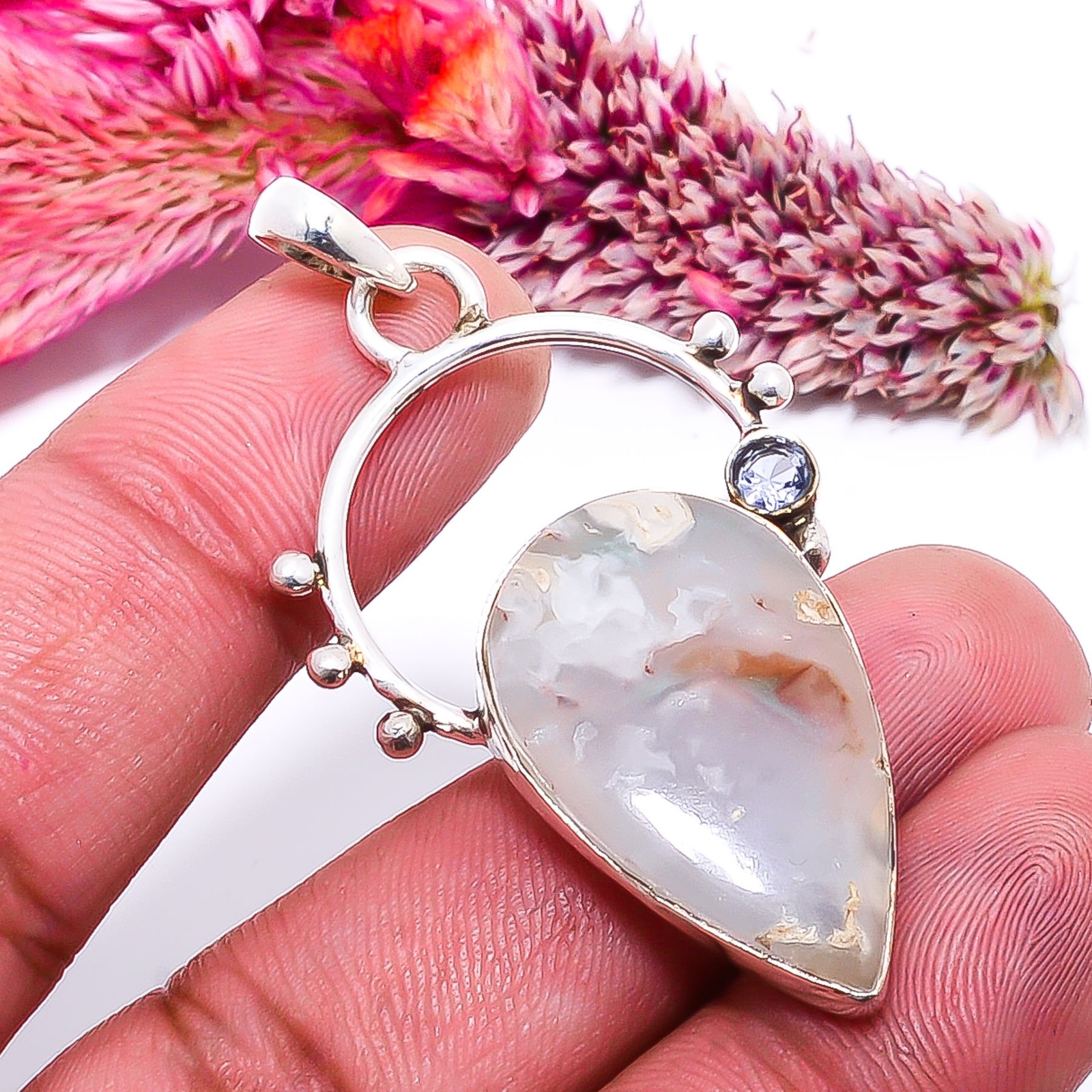 Aqua Chrysoprase & Iolite Handmade 925 Sterling Silver Pendant 1.79″ P29