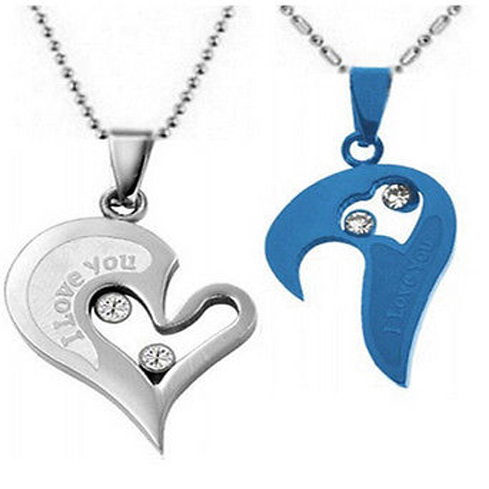 1Set Stainless Steel Couple Necklace Pendant Love Heart Matching With Chain